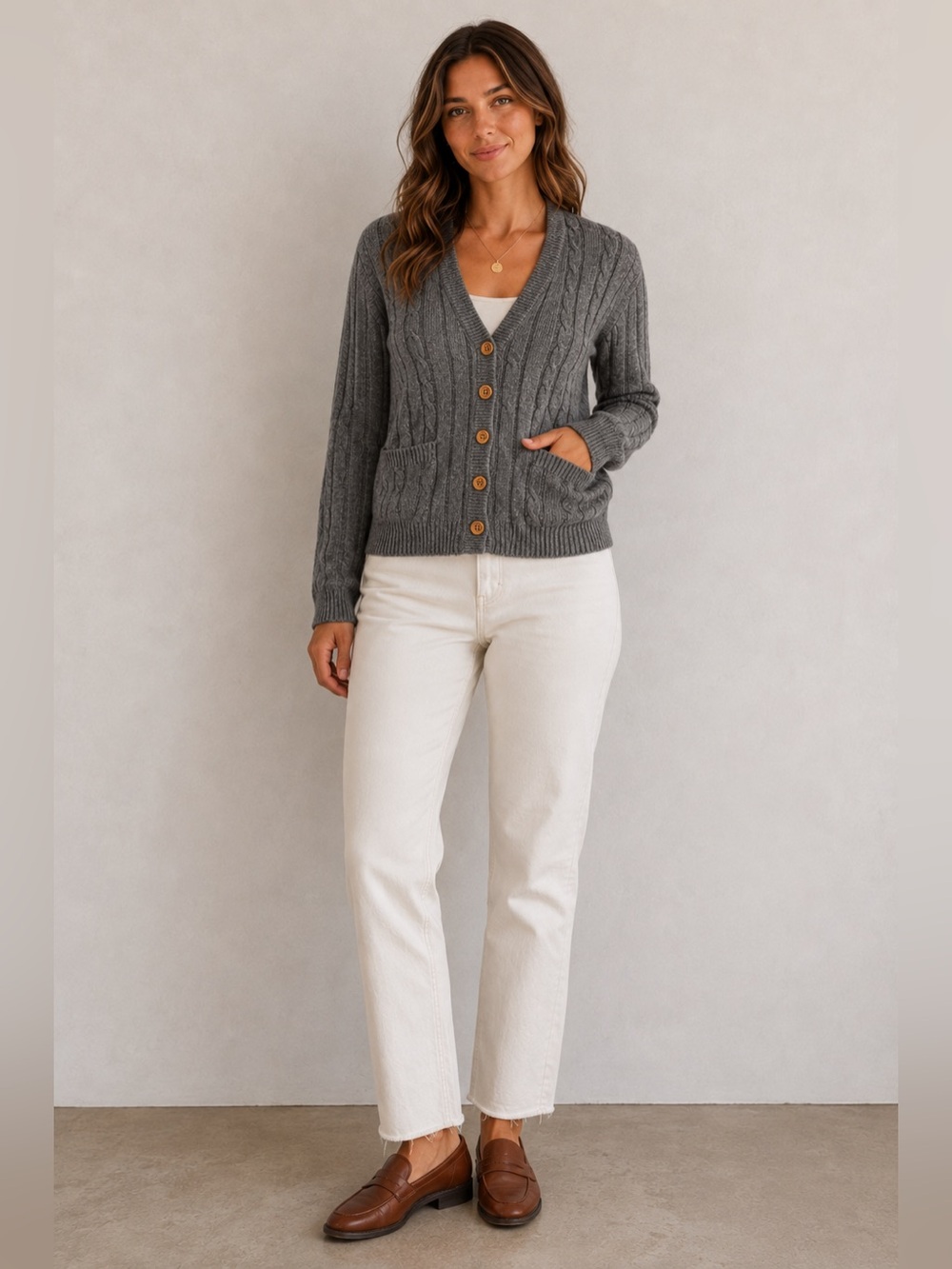 🤎 Vintage Campus Cable Knit Cardigan | Gray Grandpa Sweater | Button Front